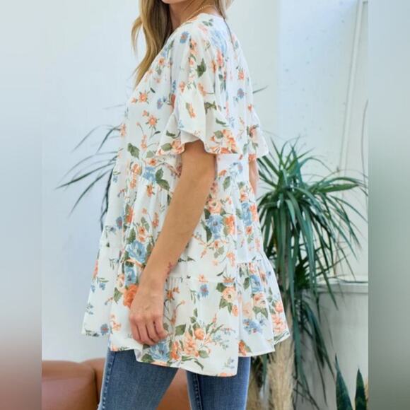 Anthropologie Doe & Rae NEW Floral Baby Doll Ruffled Kimono Cardigan S - Picture 7 of 8